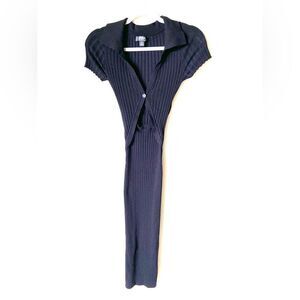 Hera Collection Ribbed Midi Black Sweater Dress Bodycon Short Sleeve Size S